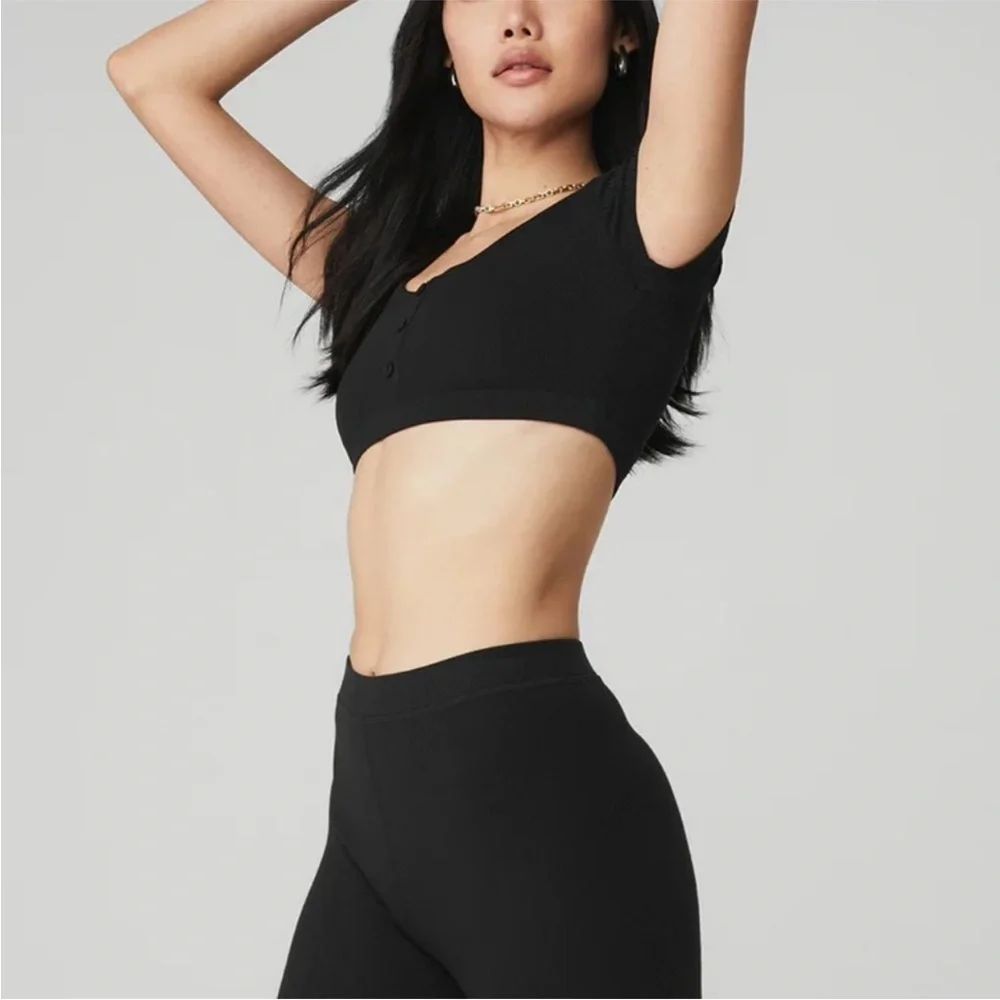 ALO Yoga Blissful Henley Bra Top in Black